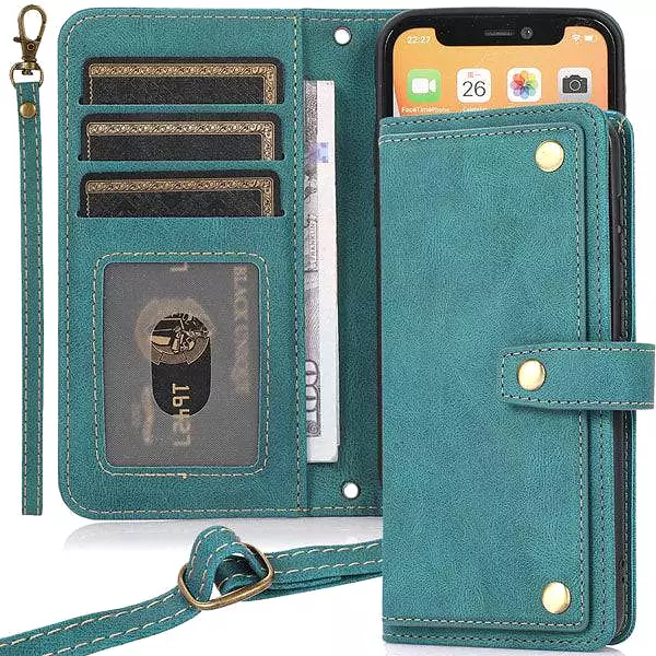 Leather Crossbody Shockproof Wallet Phone Case for iPhone 13 Series