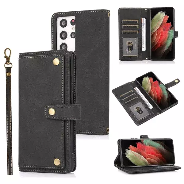 Leather Crossbody Shockproof Wallet Phone Case for Samsung S21 Ultra