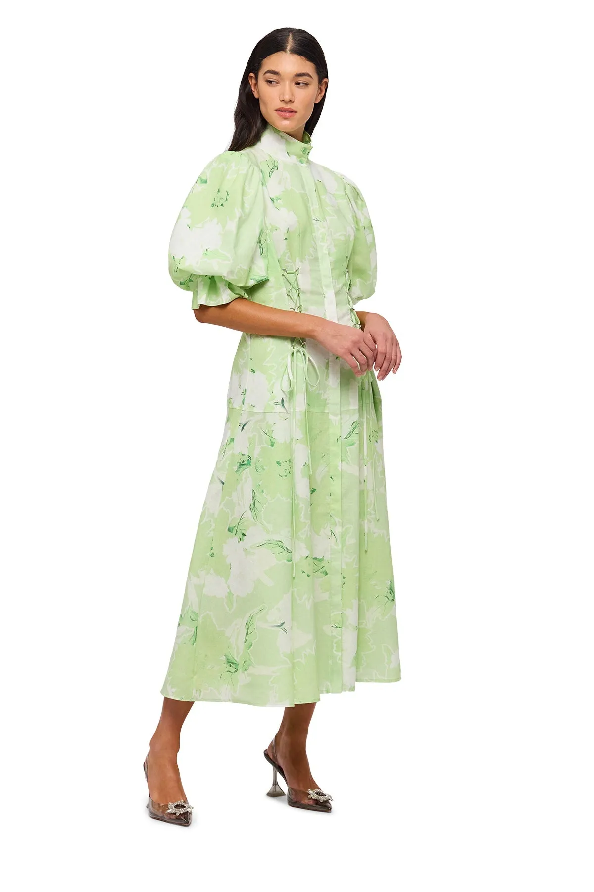 Leo Lin Anneke Drawstring Midi Dress - Jasmine Sage Print