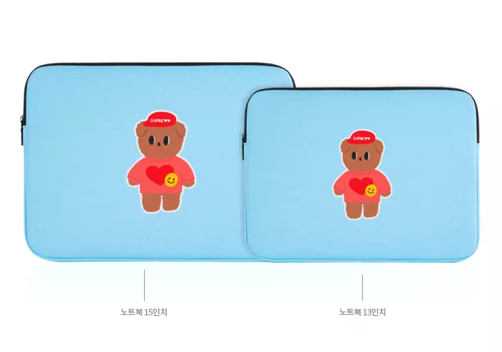 Light Blue CUTIE BEAR Graphic Laptop Sleeves 13 15 inch Cases Protective Covers Handbags Square Pouches Designer Artist Prints S