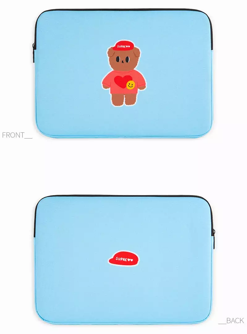 Light Blue CUTIE BEAR Graphic Laptop Sleeves 13 15 inch Cases Protective Covers Handbags Square Pouches Designer Artist Prints S