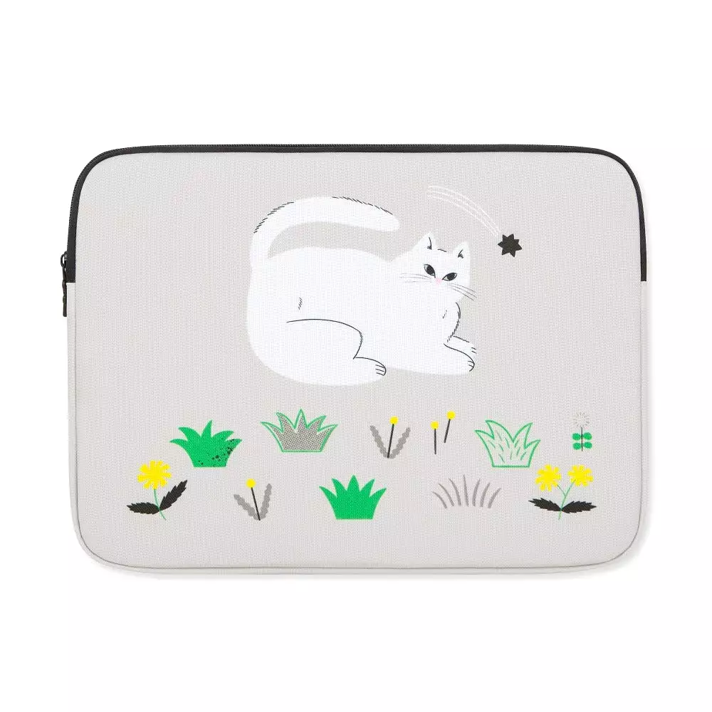 Light Gray WHITE CAT Graphic Laptop Sleeves 13 15 inch Cases Protective Covers Handbags Square Pouches Designer Artist Prints Sc