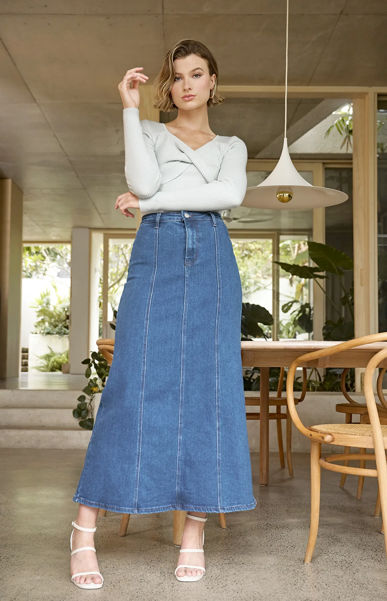 Maxi Denim Skirt with Panel Details (SDM136) 