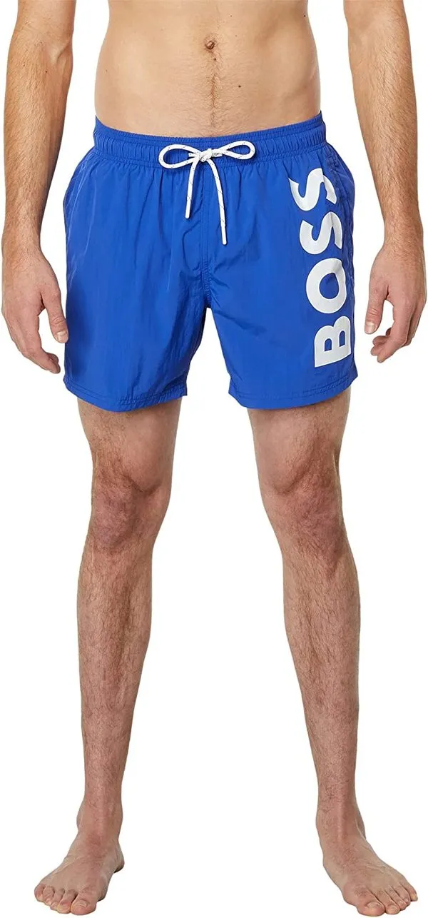 Men Standard Octopus Trunks Drawstring Swim Shorts - Blue Aegean