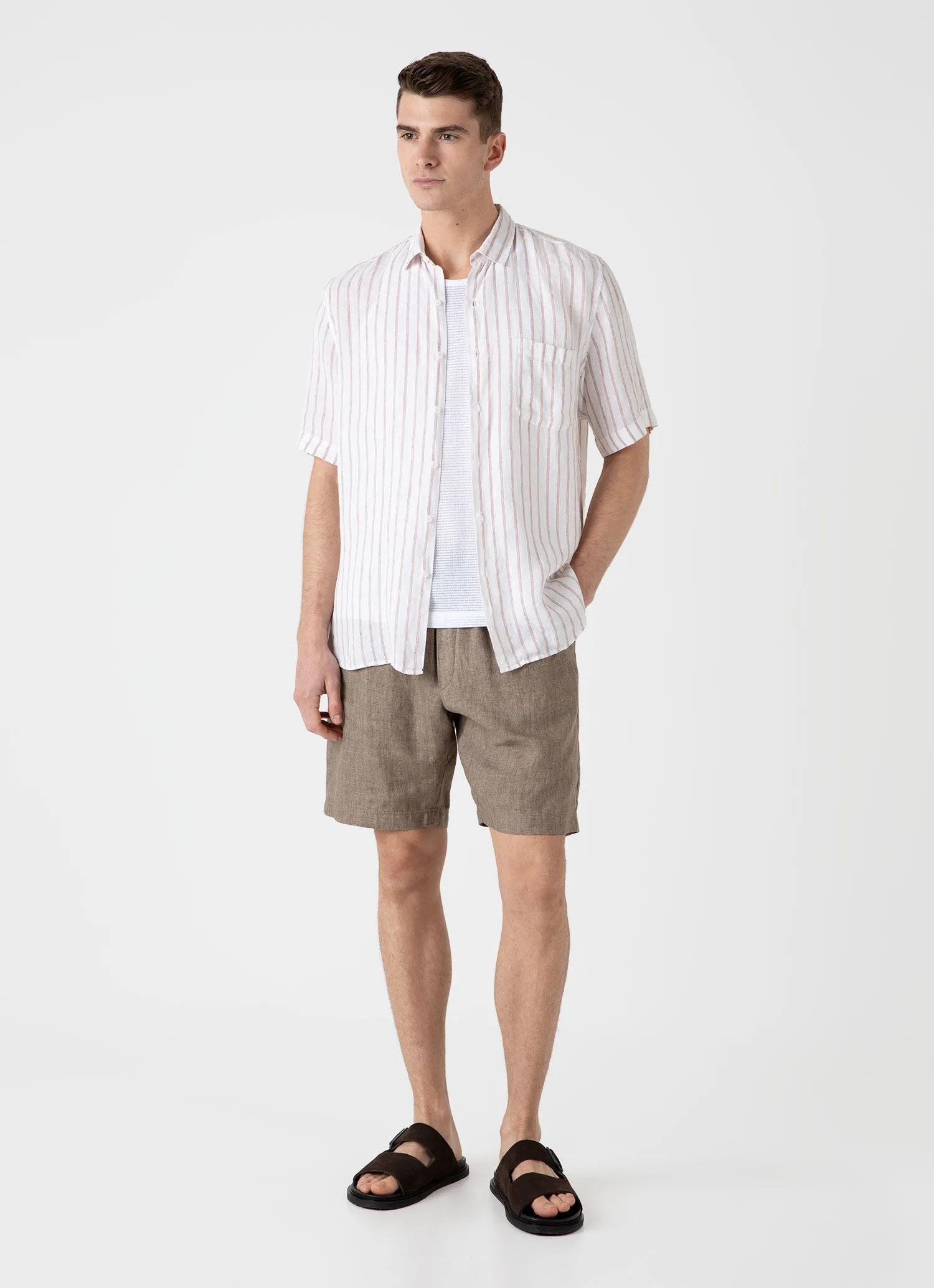 Men's Linen Drawstring Short in Dark Sand