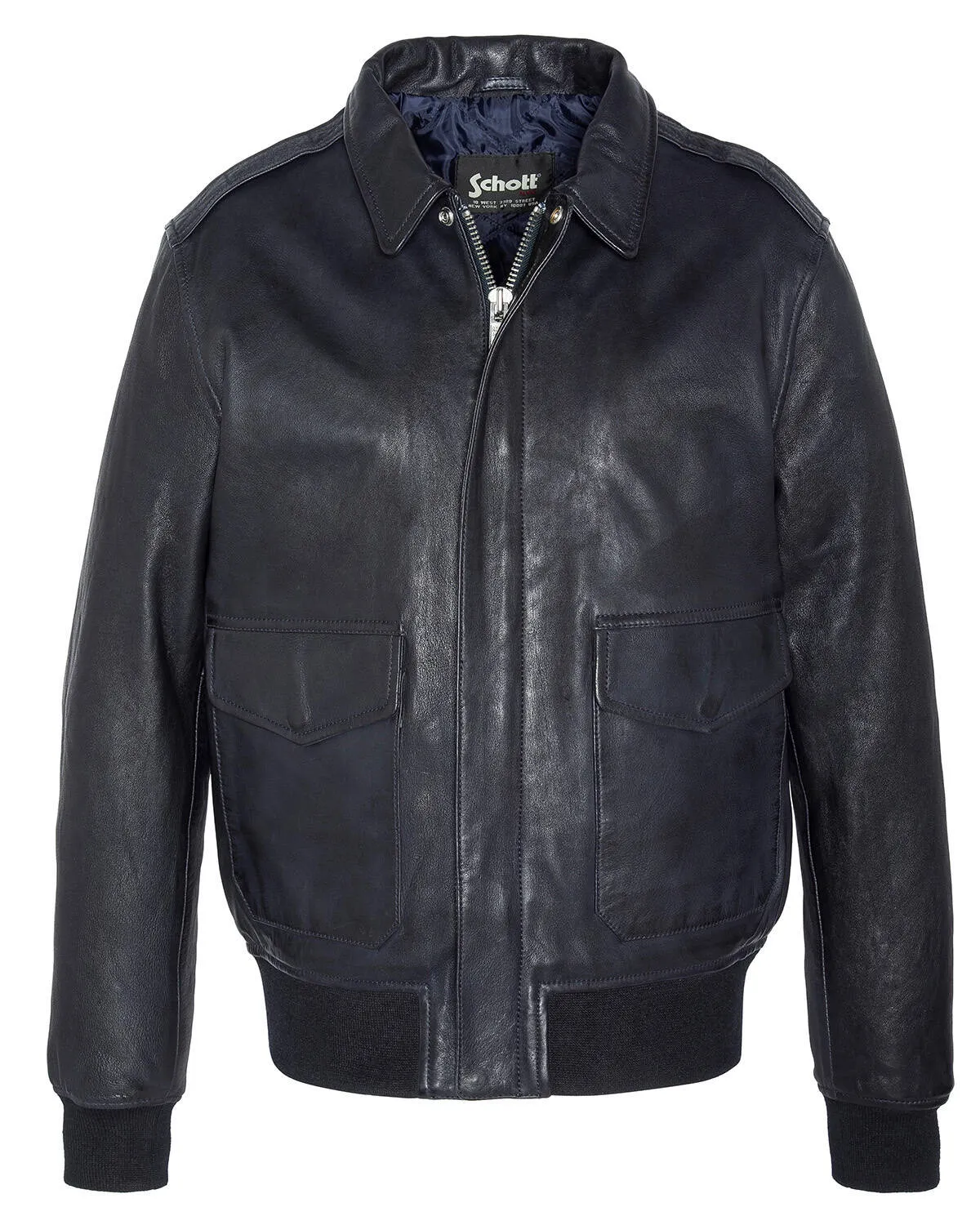 Men's navy leather jacket pilot style lc flight wx