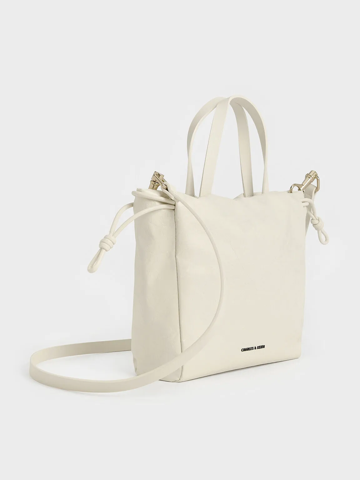 Mini Bethel Crinkle-Effect Ruched Drawstring Tote Bag - Cream