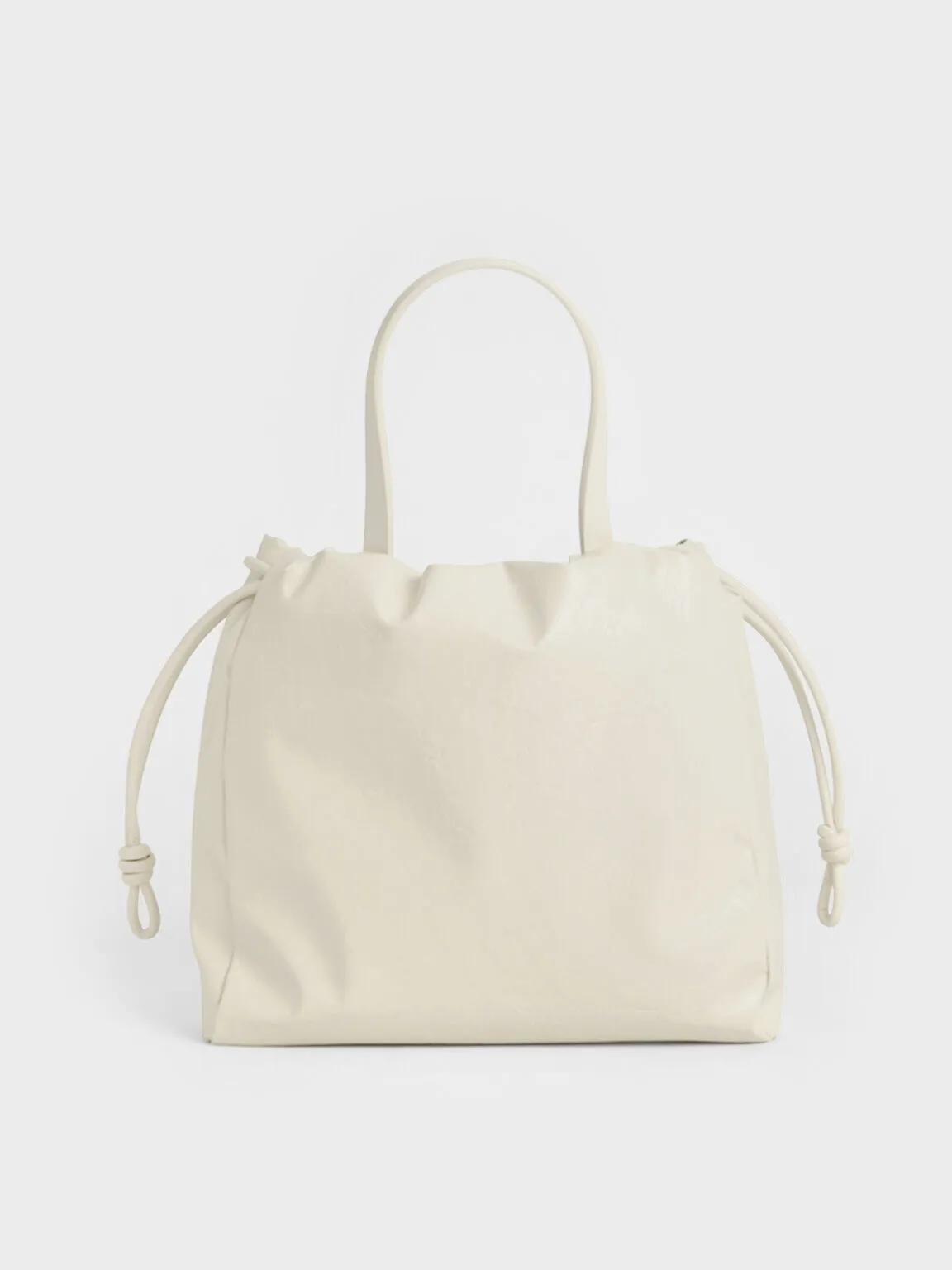 Mini Bethel Crinkle-Effect Ruched Drawstring Tote Bag - Cream