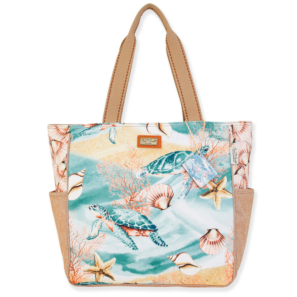 Miriam Sea Life Print Canvas Shoulder Tote