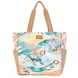 Miriam Sea Life Print Canvas Shoulder Tote