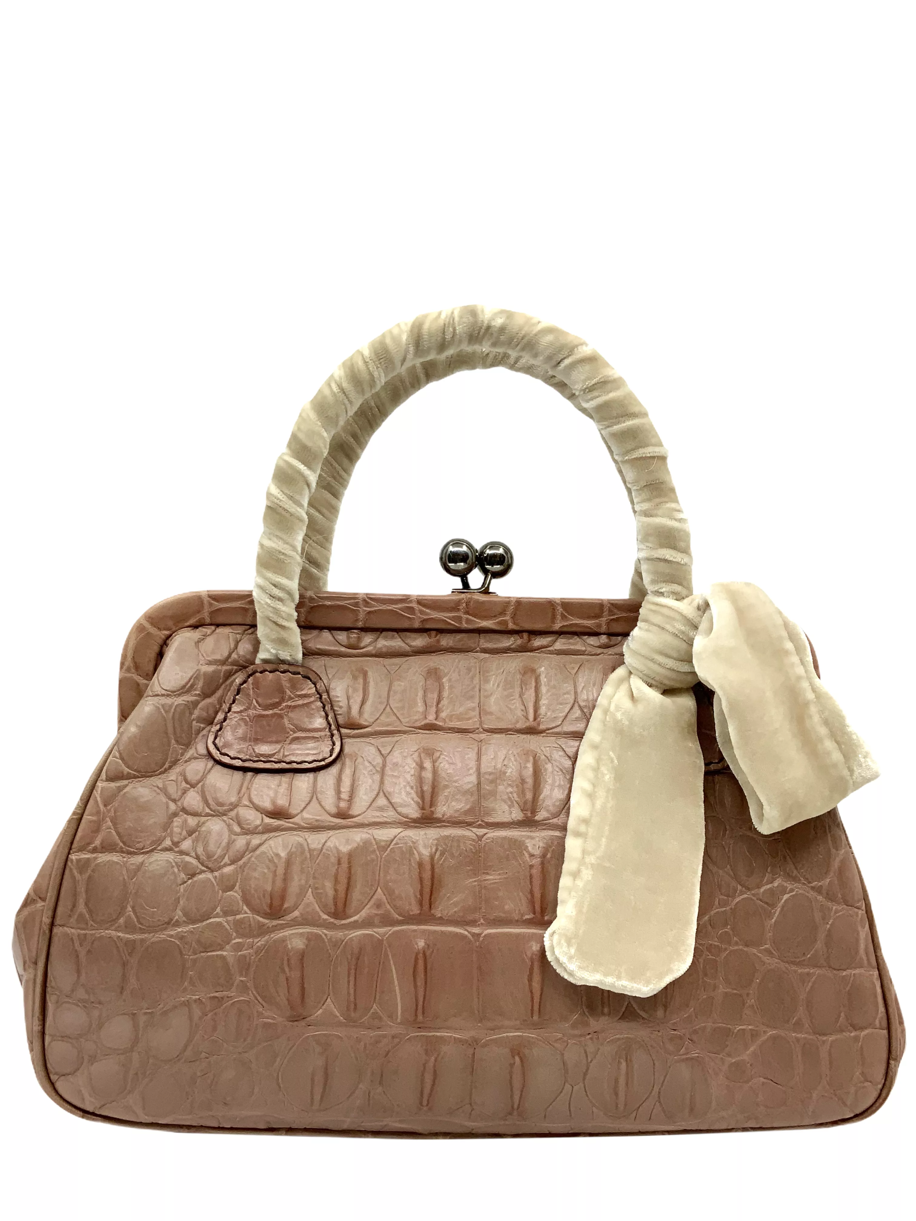 Miu Miu Embossed Crocodile Kiss-Lock Satchel Bag