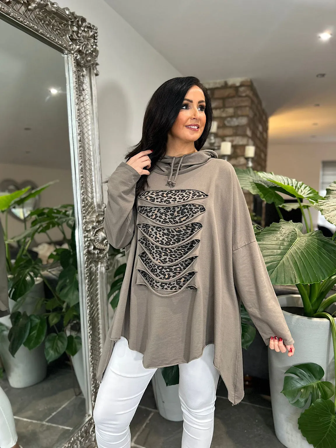 Mocha  Animal Distressed Sweatshirt Kellie