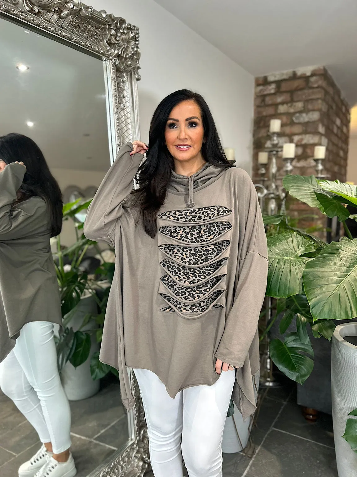 Mocha  Animal Distressed Sweatshirt Kellie