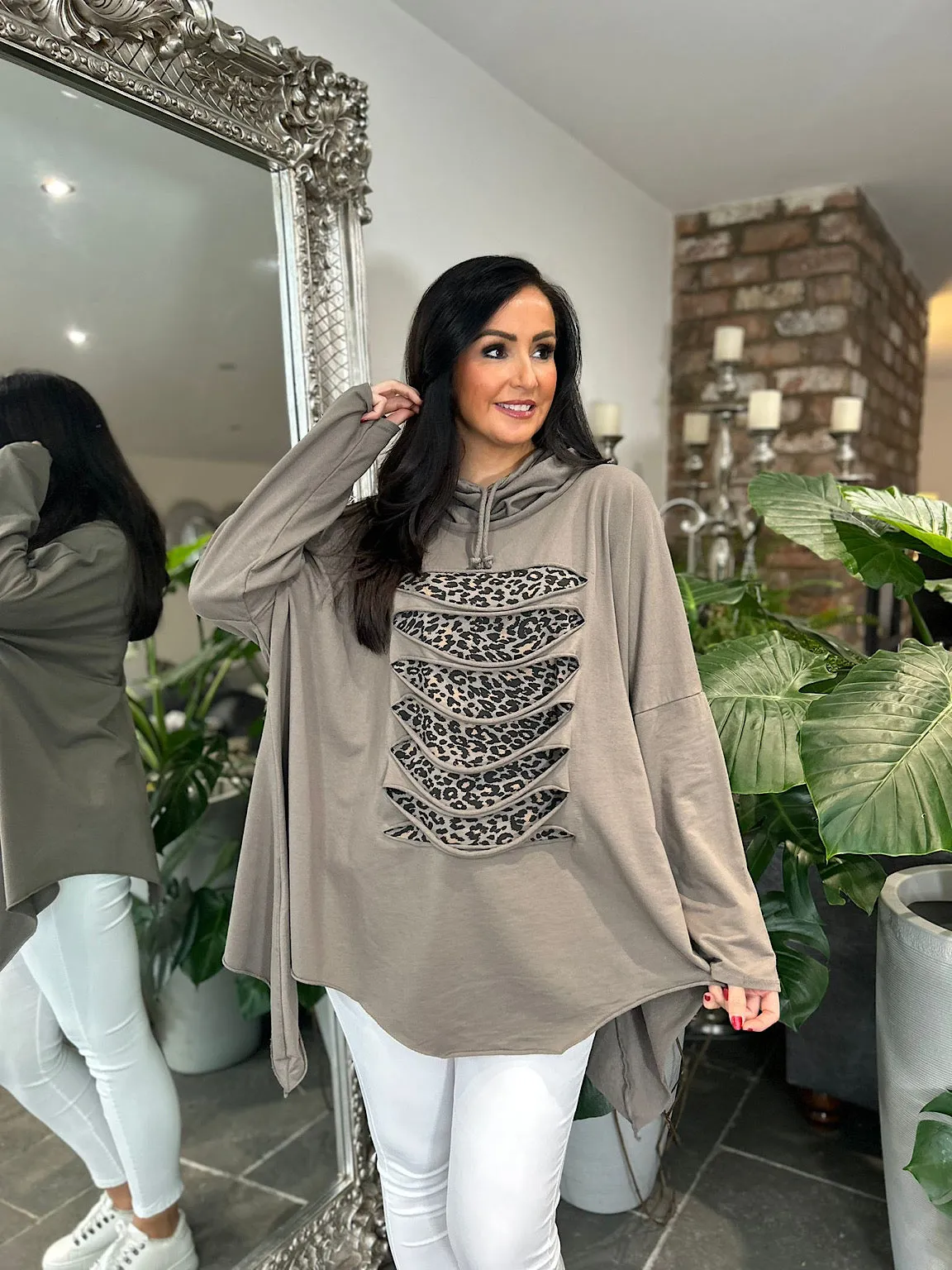 Mocha  Animal Distressed Sweatshirt Kellie