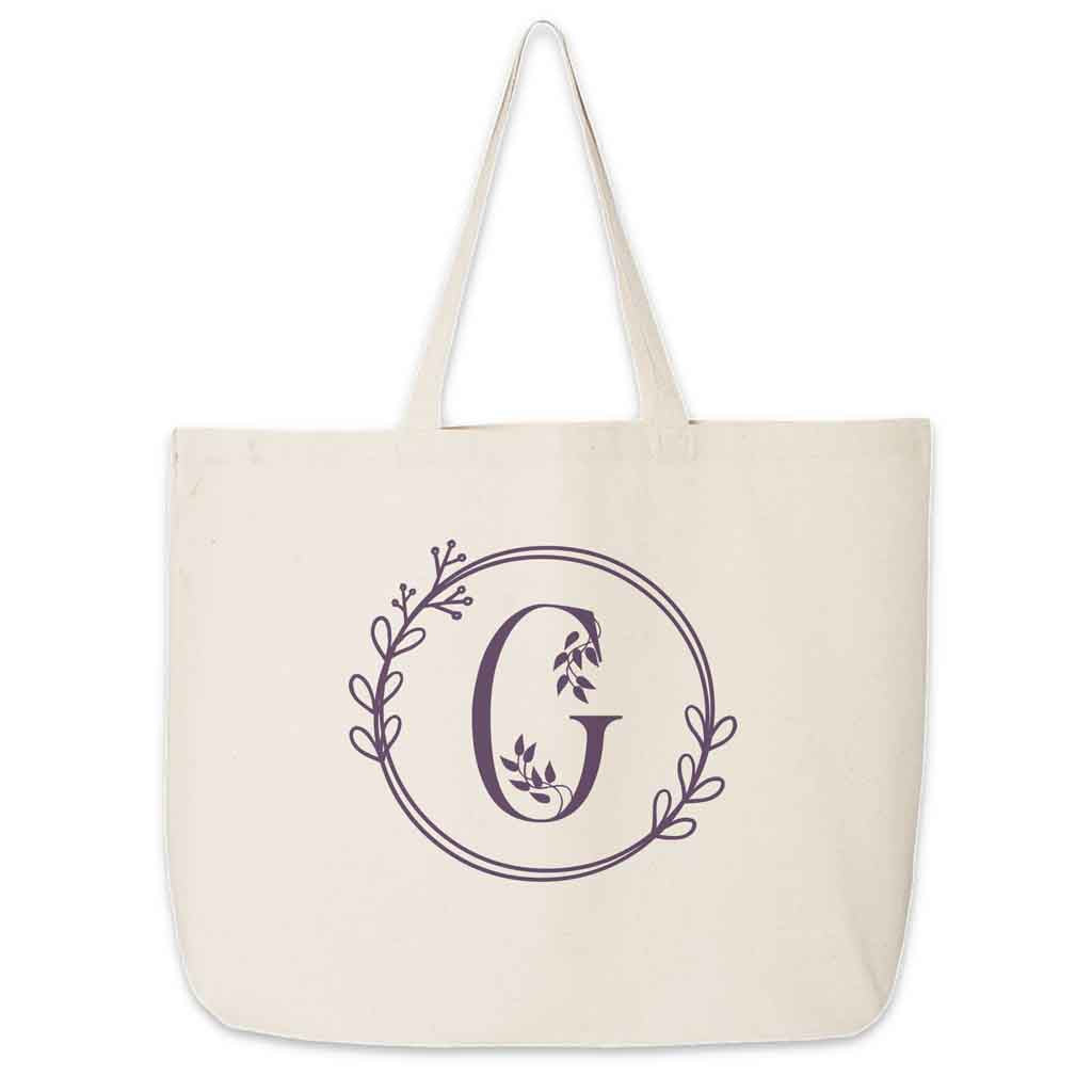 Monogrammed Tote Bag Personalized a Floral Theme Design