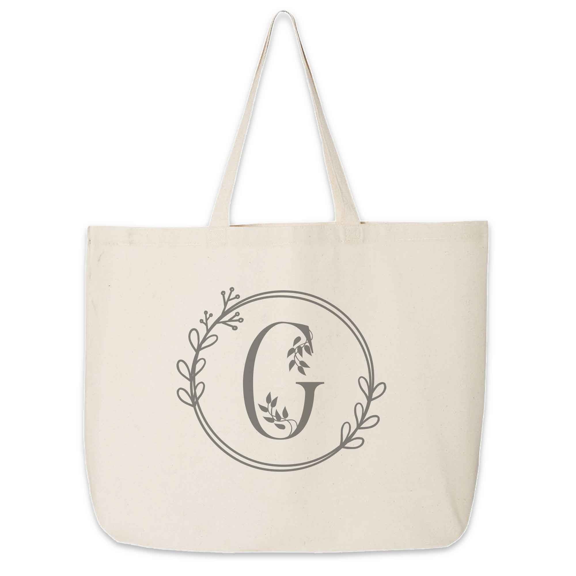 Monogrammed Tote Bag Personalized a Floral Theme Design