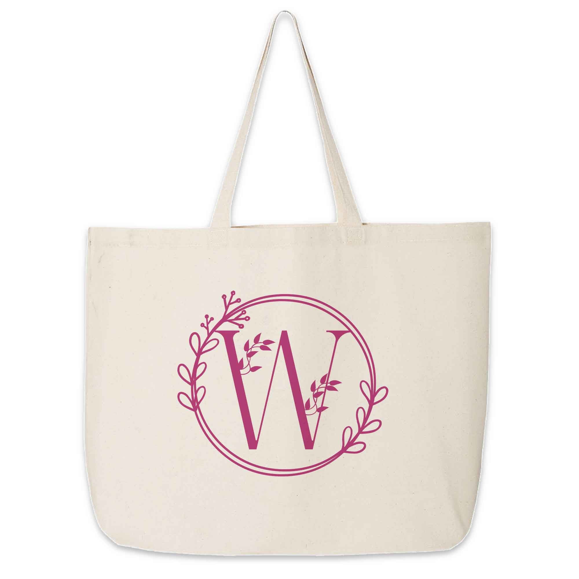 Monogrammed Tote Bag Personalized a Floral Theme Design