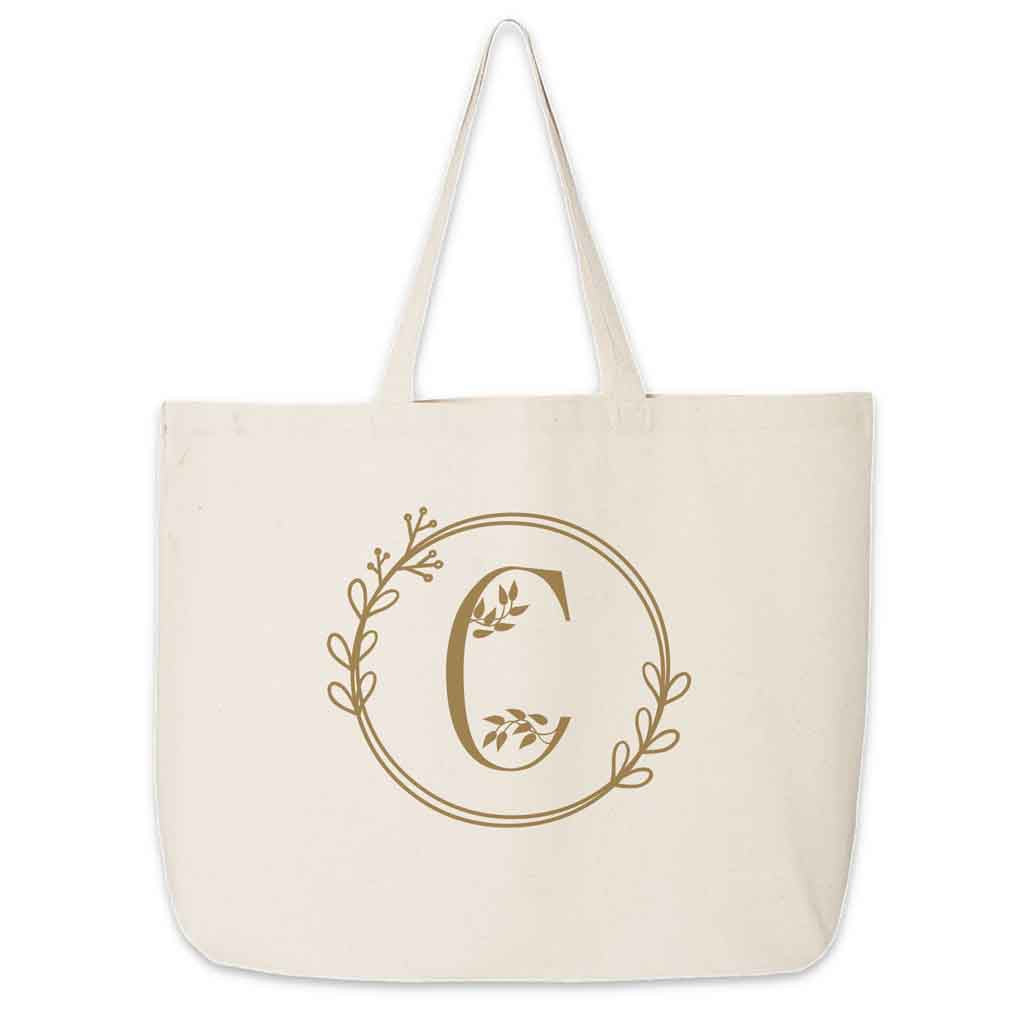 Monogrammed Tote Bag Personalized a Floral Theme Design