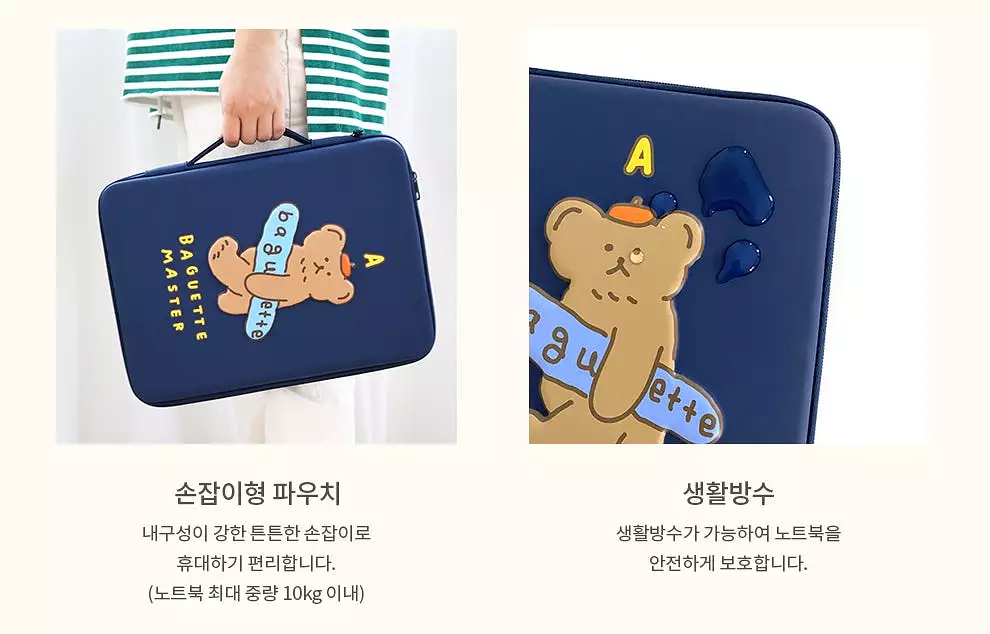 Navyblue Baguette Bear 13 inch Hard Laptop Protective Handbags Purses Bags Sleeves Handheld Square Shaped MacBook Air Pro Asus C