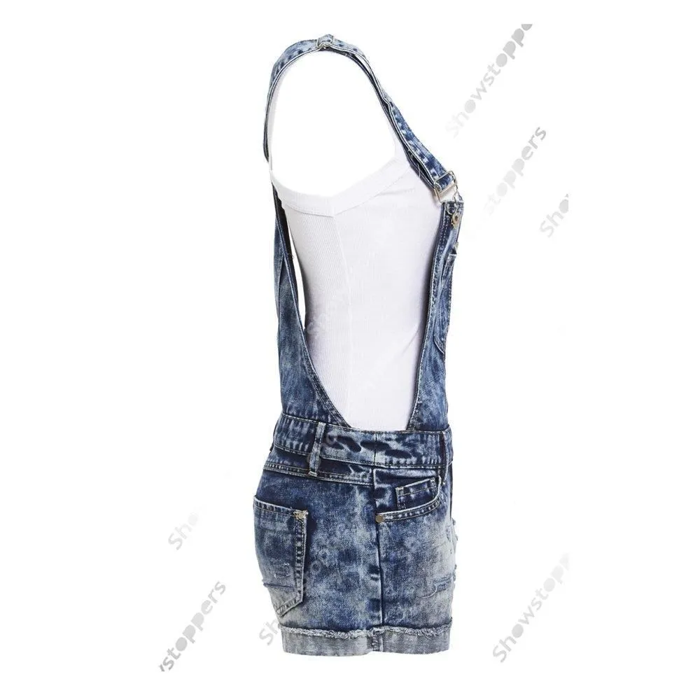 NEW DUNGAREE DENIM SHORTS Womens Size 8 10 12 14 16 Ladies DUNGAREES STRAPS Jean