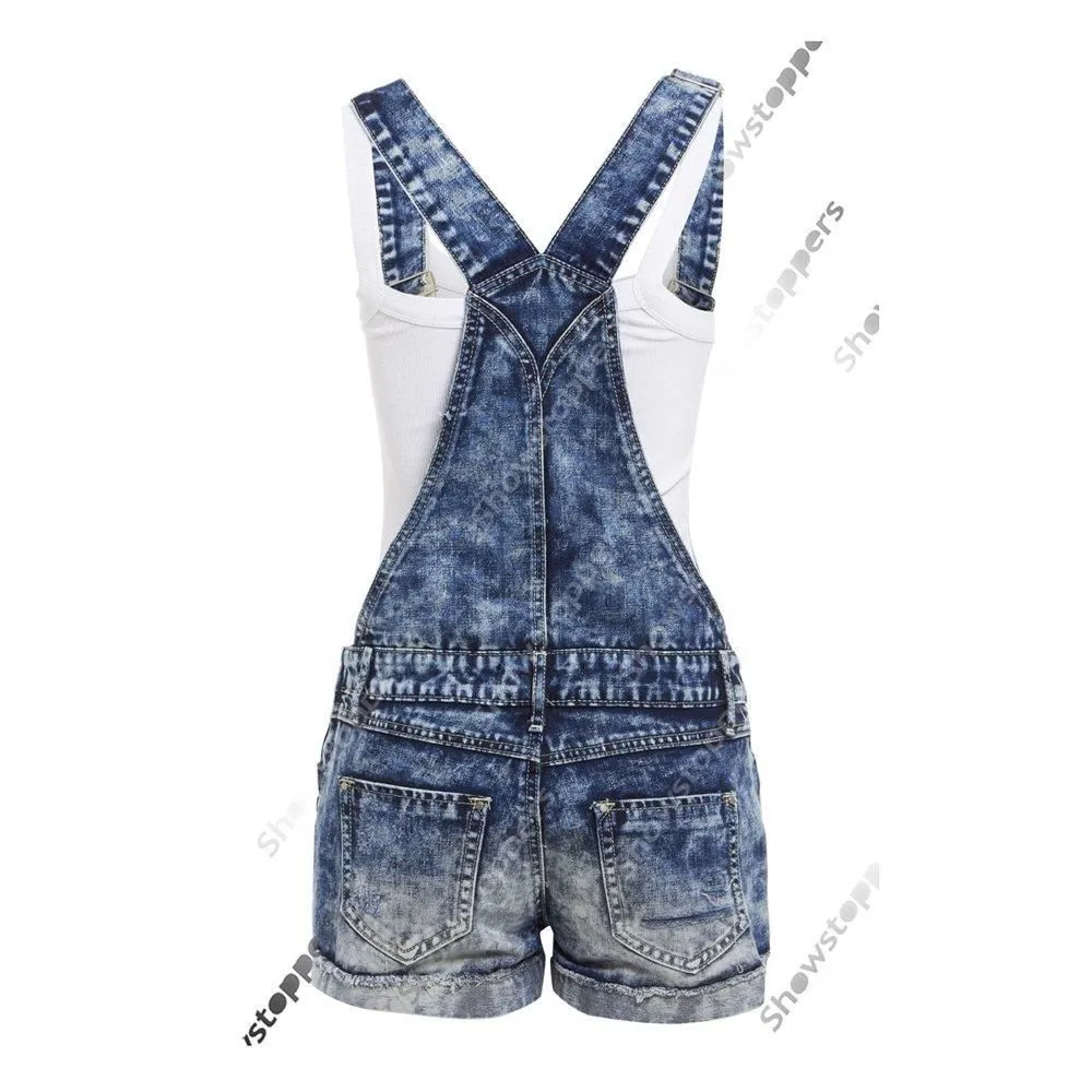 NEW DUNGAREE DENIM SHORTS Womens Size 8 10 12 14 16 Ladies DUNGAREES STRAPS Jean