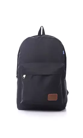 O174544 Solid Zipped Black Laptop Backpack