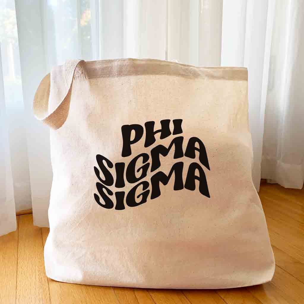 Phi Sigma Sigma Large Canvas Sorority Tote Bag with Simple Mod Design