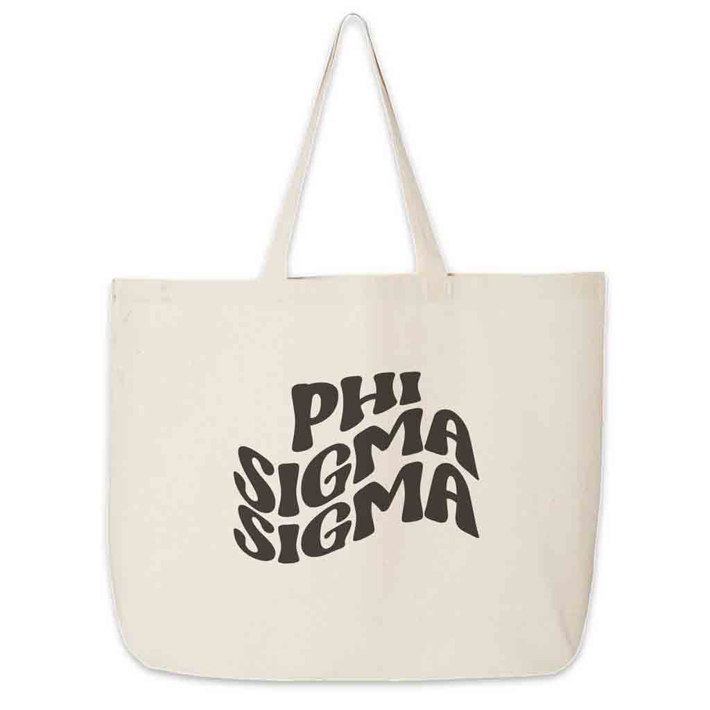 Phi Sigma Sigma Large Canvas Sorority Tote Bag with Simple Mod Design