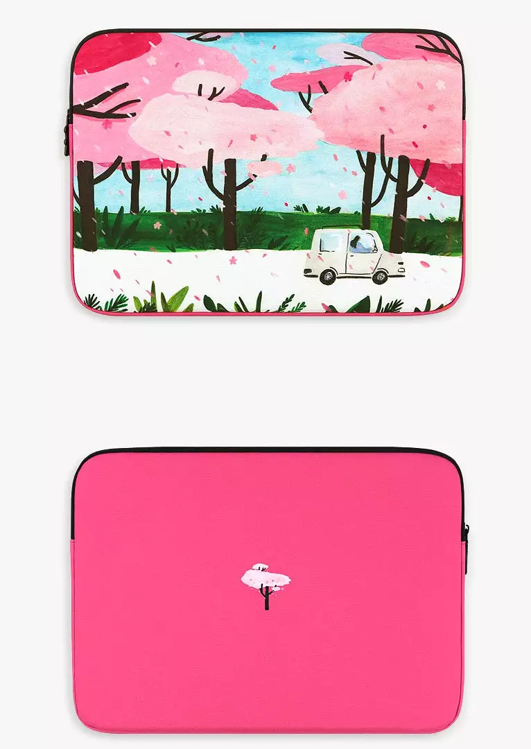 Pink Flower Floral Rain Graphic Laptop Sleeves 11 13 15inch Cases Protective Covers Handbags Square Pouches Designer Artist Prin