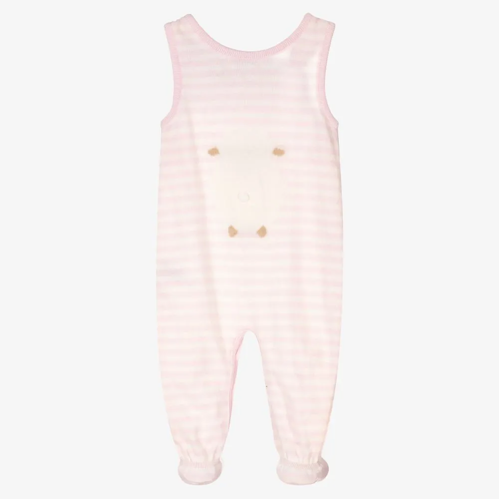 Pink Striped Knitted Dungarees