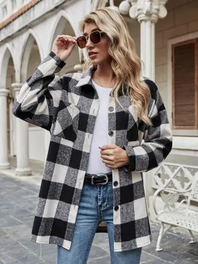 Plaid Collared Neck Long Sleeve Shirt