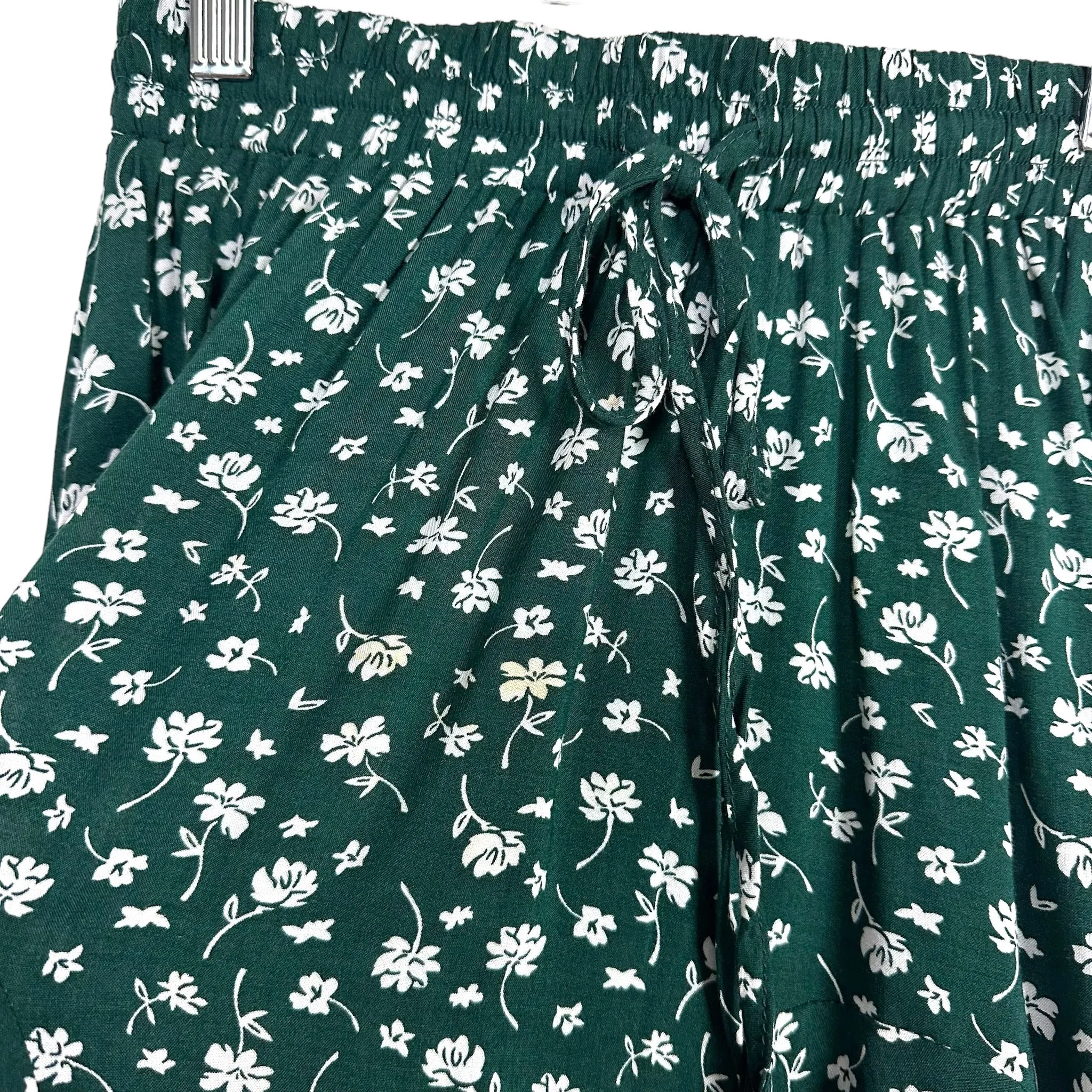 Polly Green with Cream Floral Print Drawstring Elastic Waist Skirt- Size 4 (see notes)