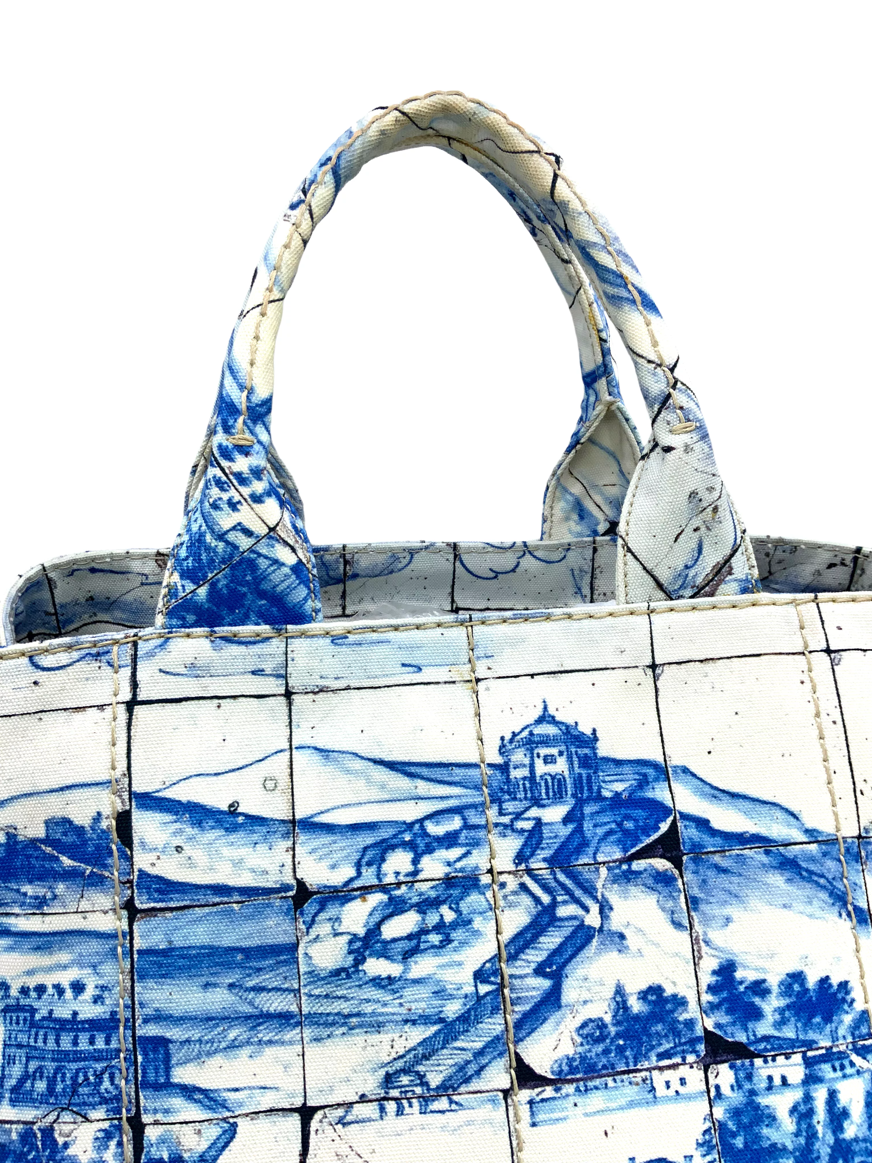 PRADA Canapa Azulejos Large Tote Bag