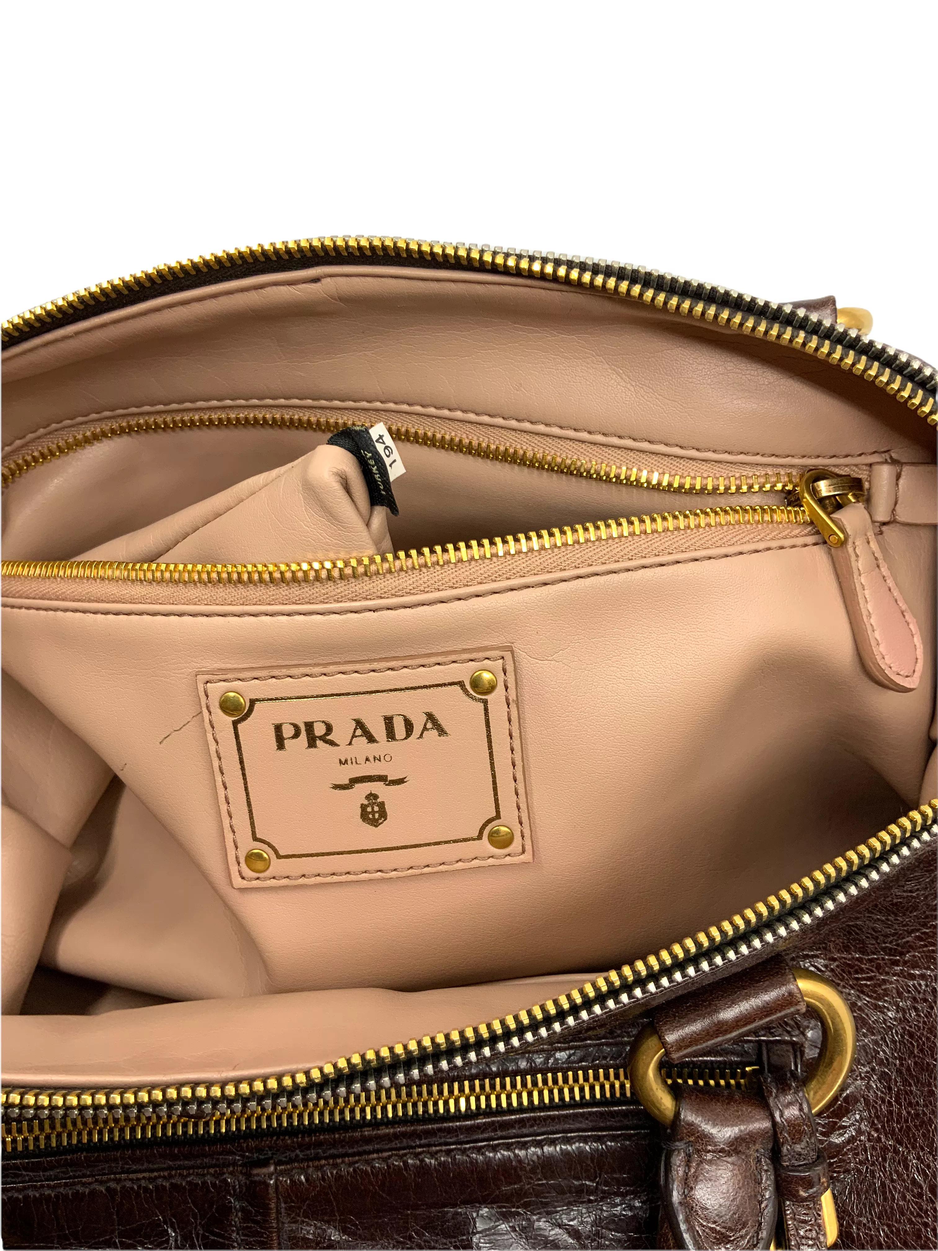 Prada Glazed Leather Front Zip Satchel with Strap