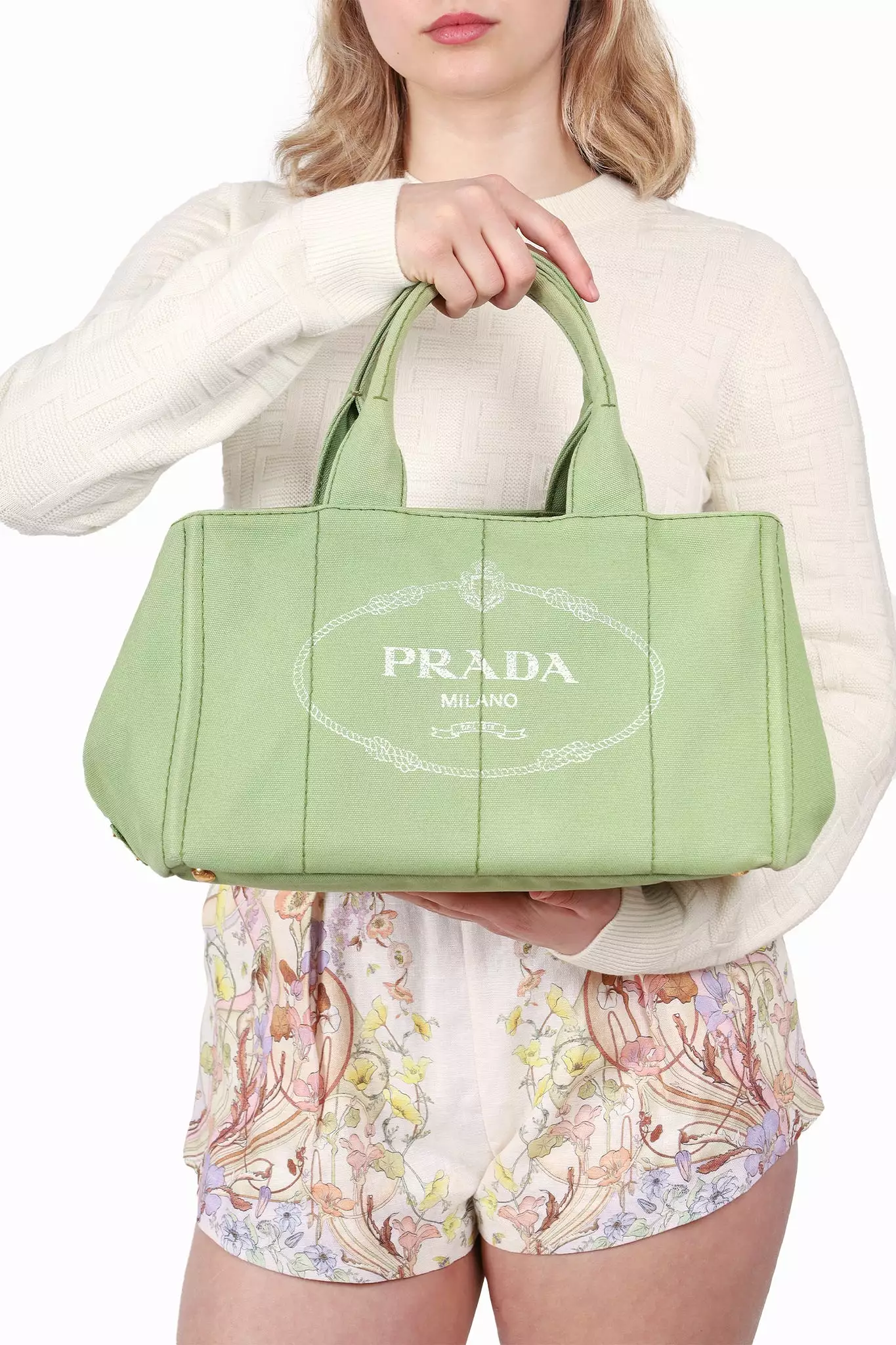 Prada Green Canvas Logo Canapa Tote Bag