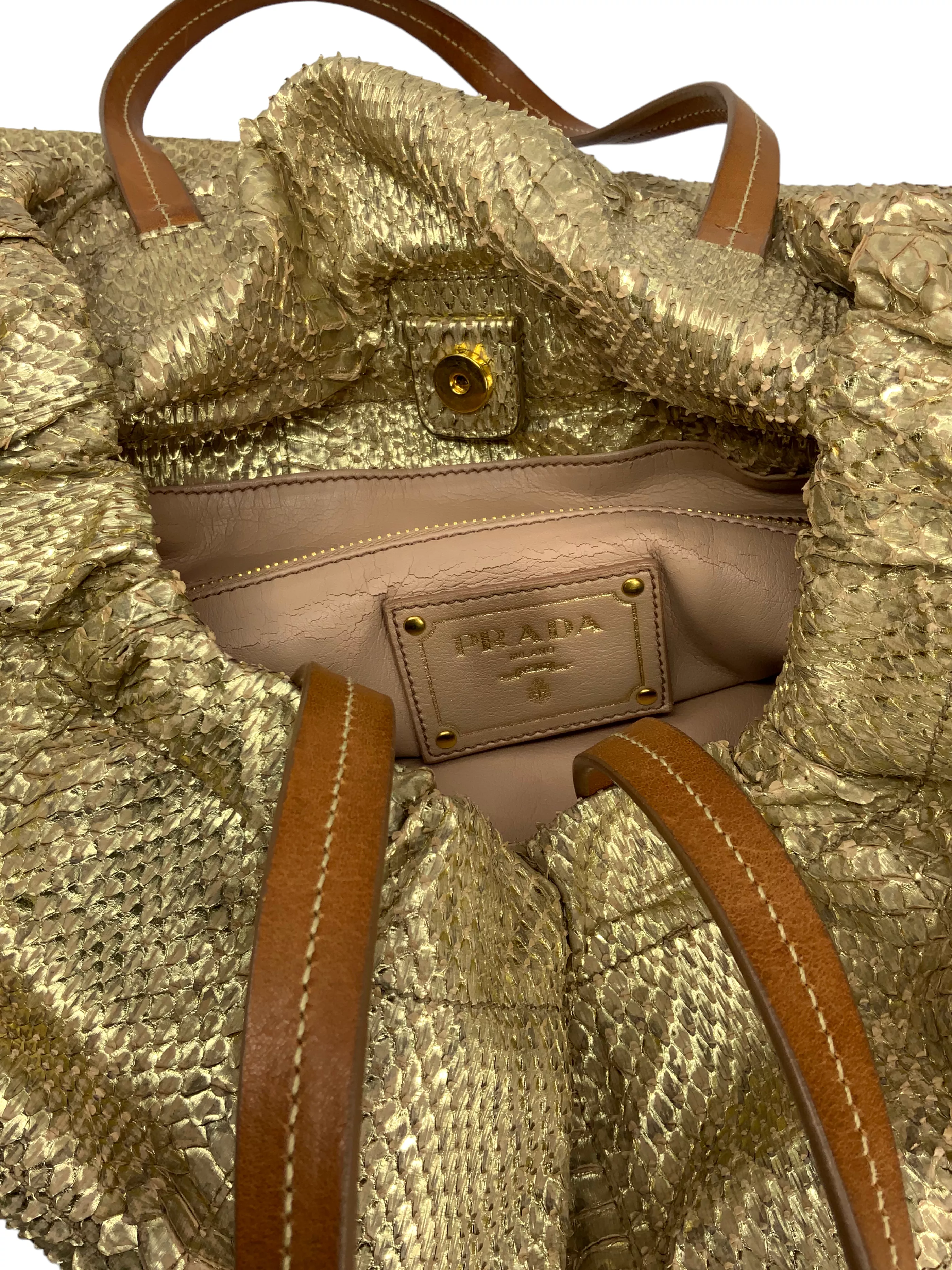 Prada Oro Viper Drawstring Shopping Tote