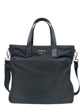 PRADA Zip Convertible Re-Nylon Shopping Tote with Saffiano