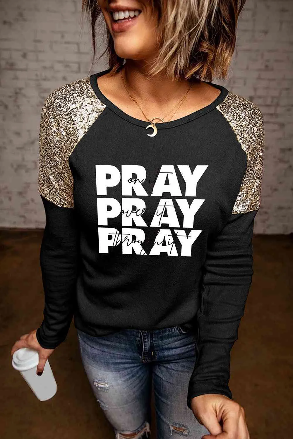 PRAY Graphic Sequin T-Shirt