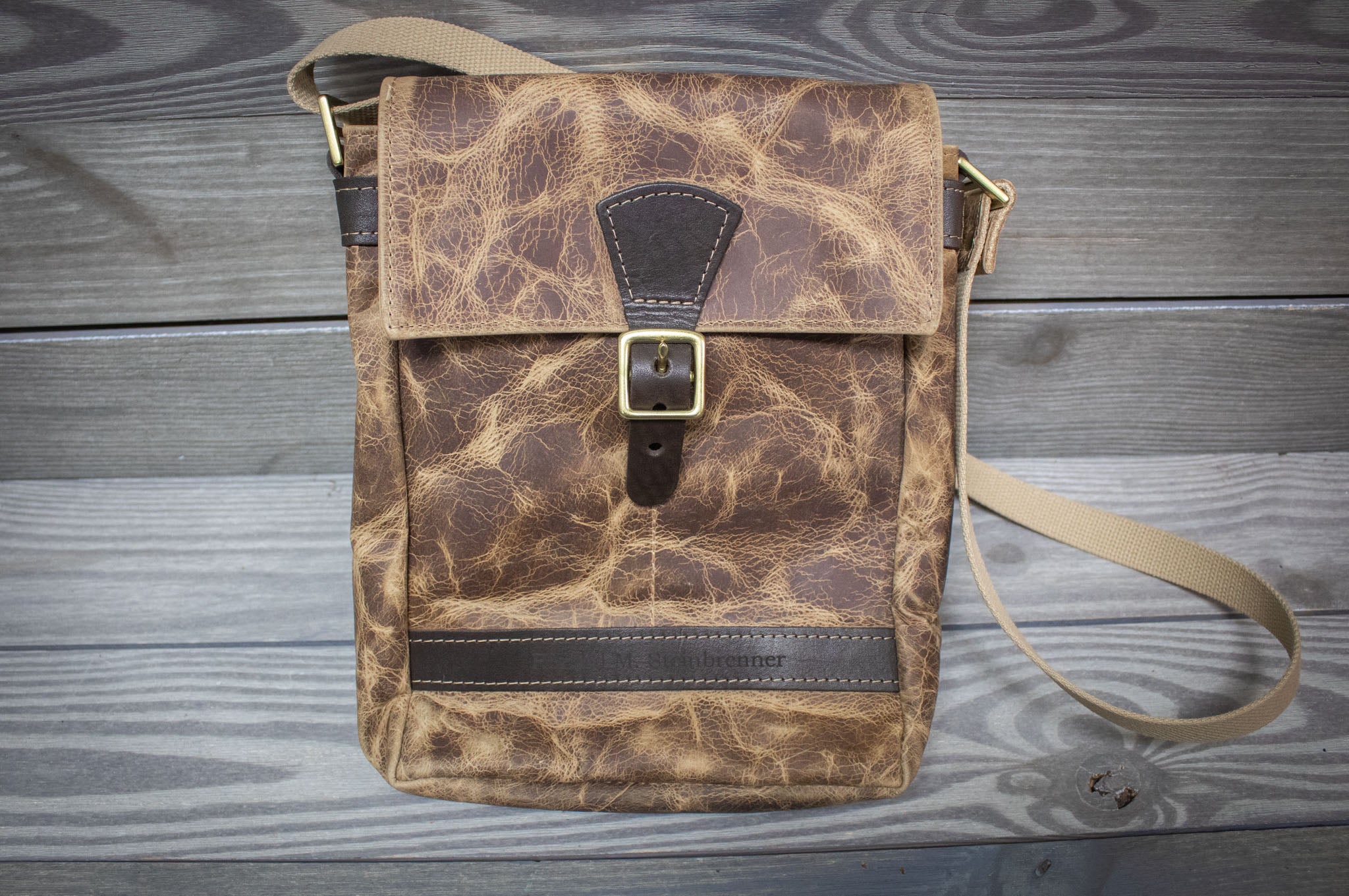 Premium Leather Satchel - Chocolate Bison with Chocolate Cowhide