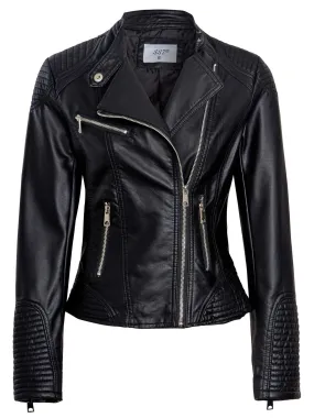 PU Faux leather Biker Jacket, Stone, Black, UK Sizes 8 to 16