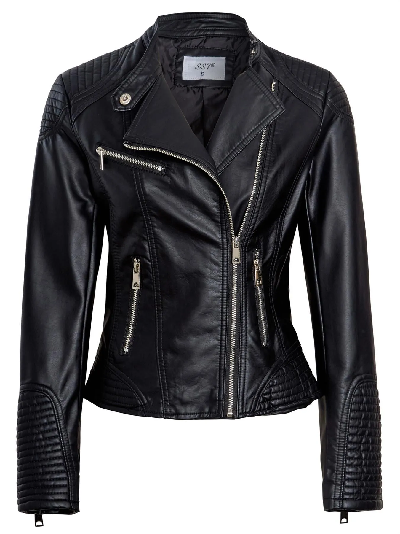 PU Faux leather Biker Jacket, Stone, Black, UK Sizes 8 to 16