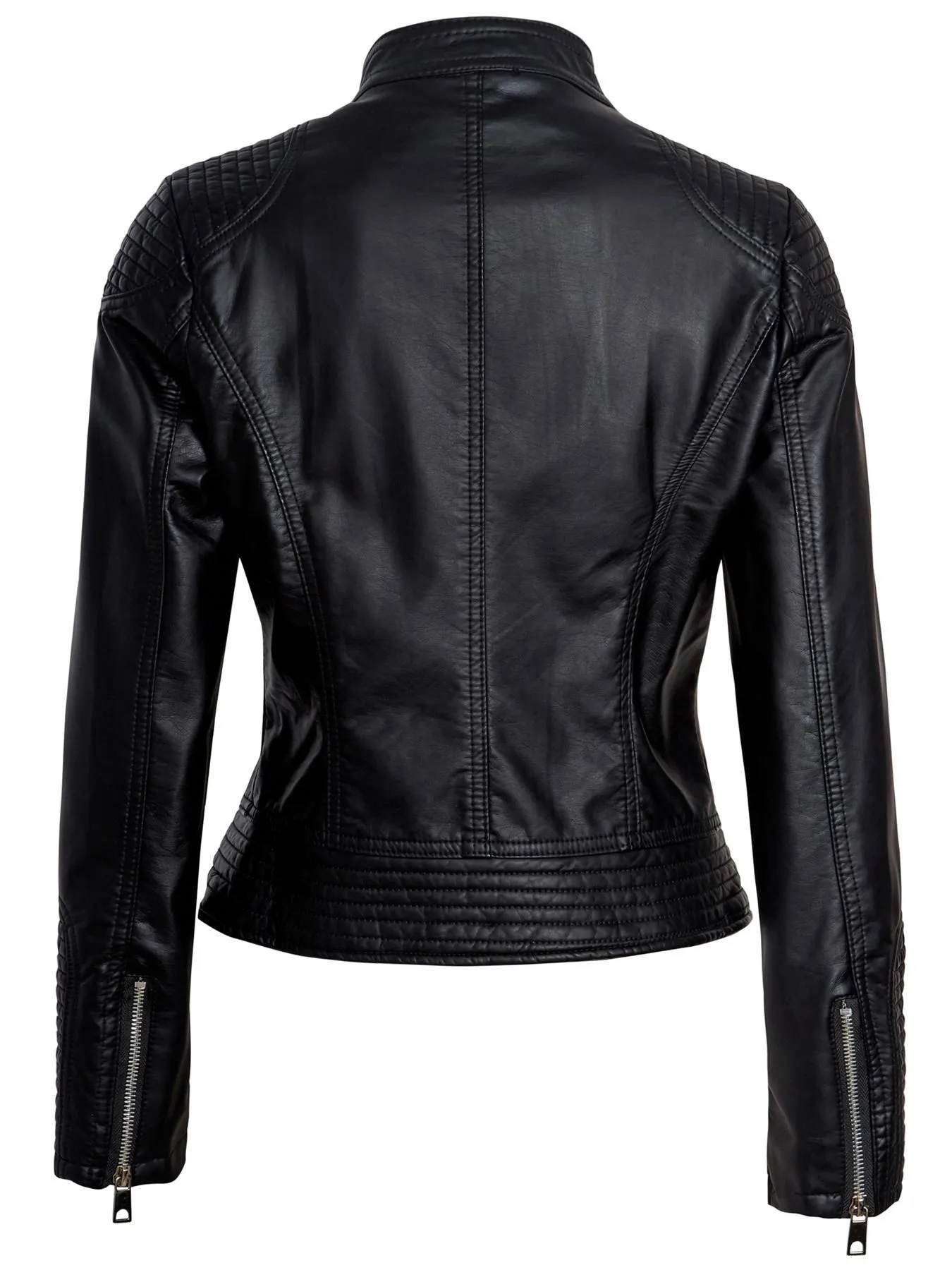 PU Faux leather Biker Jacket, Stone, Black, UK Sizes 8 to 16