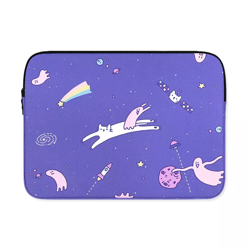 Purple Cat Space Graphic Laptop Sleeves iPad 11 13 15 inch Cases Protective Covers Handbags Square Pouches Designer Artist Print