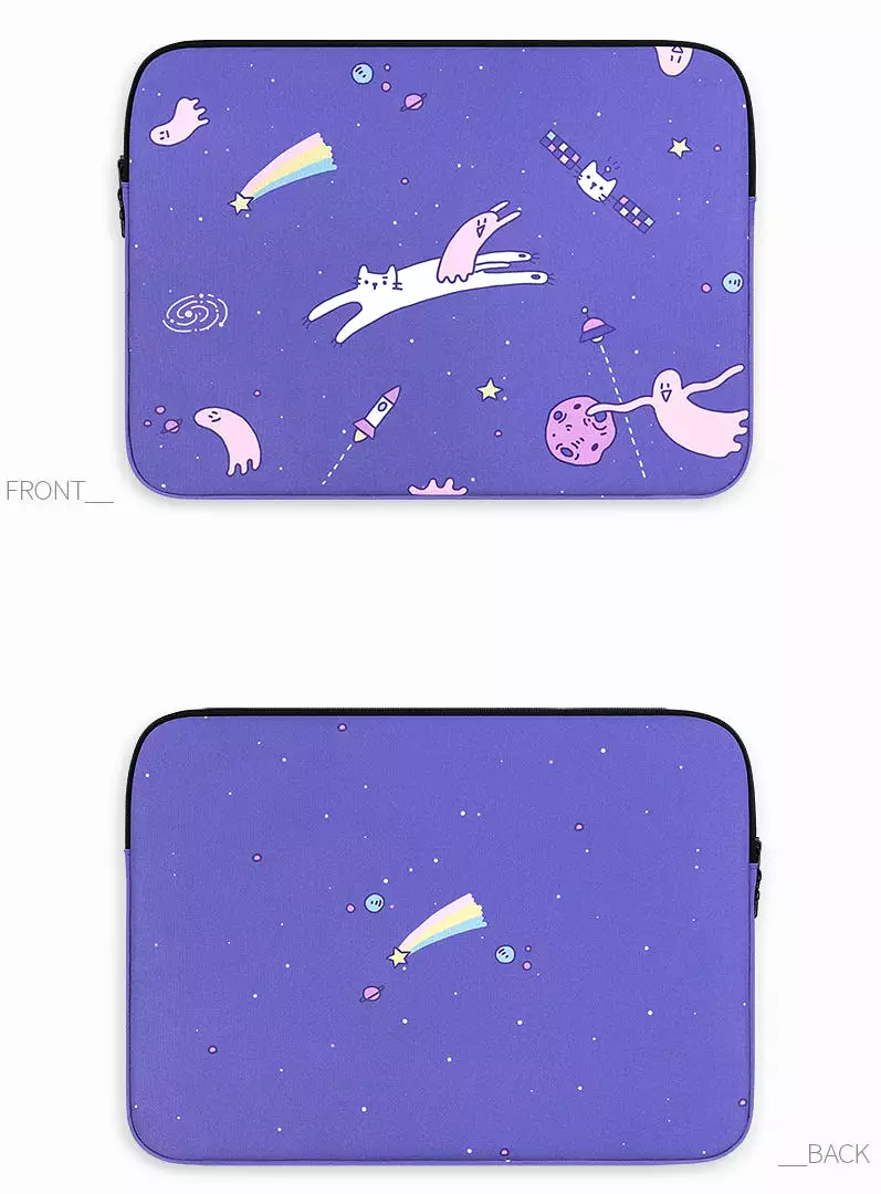 Purple Cat Space Graphic Laptop Sleeves iPad 11 13 15 inch Cases Protective Covers Handbags Square Pouches Designer Artist Print