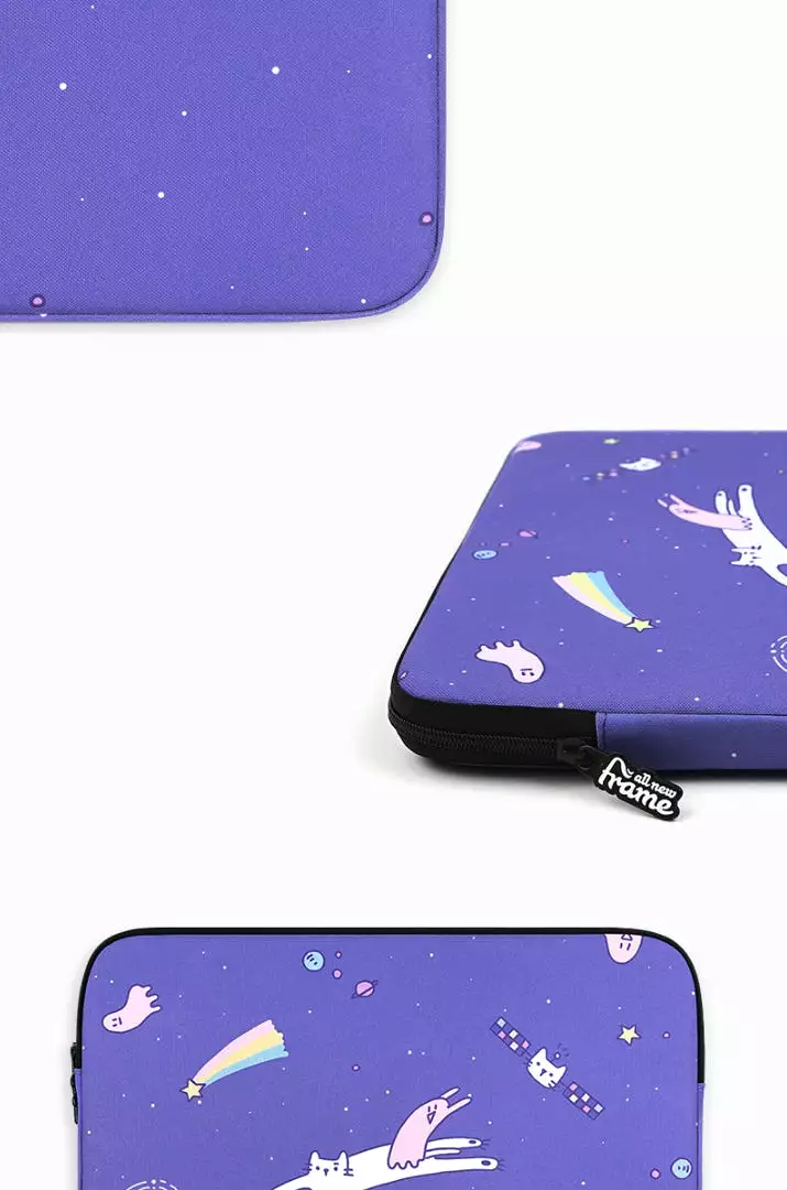 Purple Cat Space Graphic Laptop Sleeves iPad 11 13 15 inch Cases Protective Covers Handbags Square Pouches Designer Artist Print