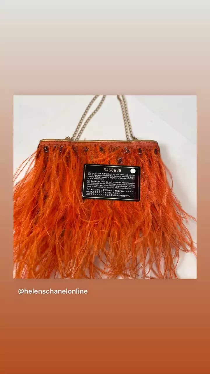 Rare Chanel Orange Crystal CC Ostrich Feather Purse Clutch Handbag