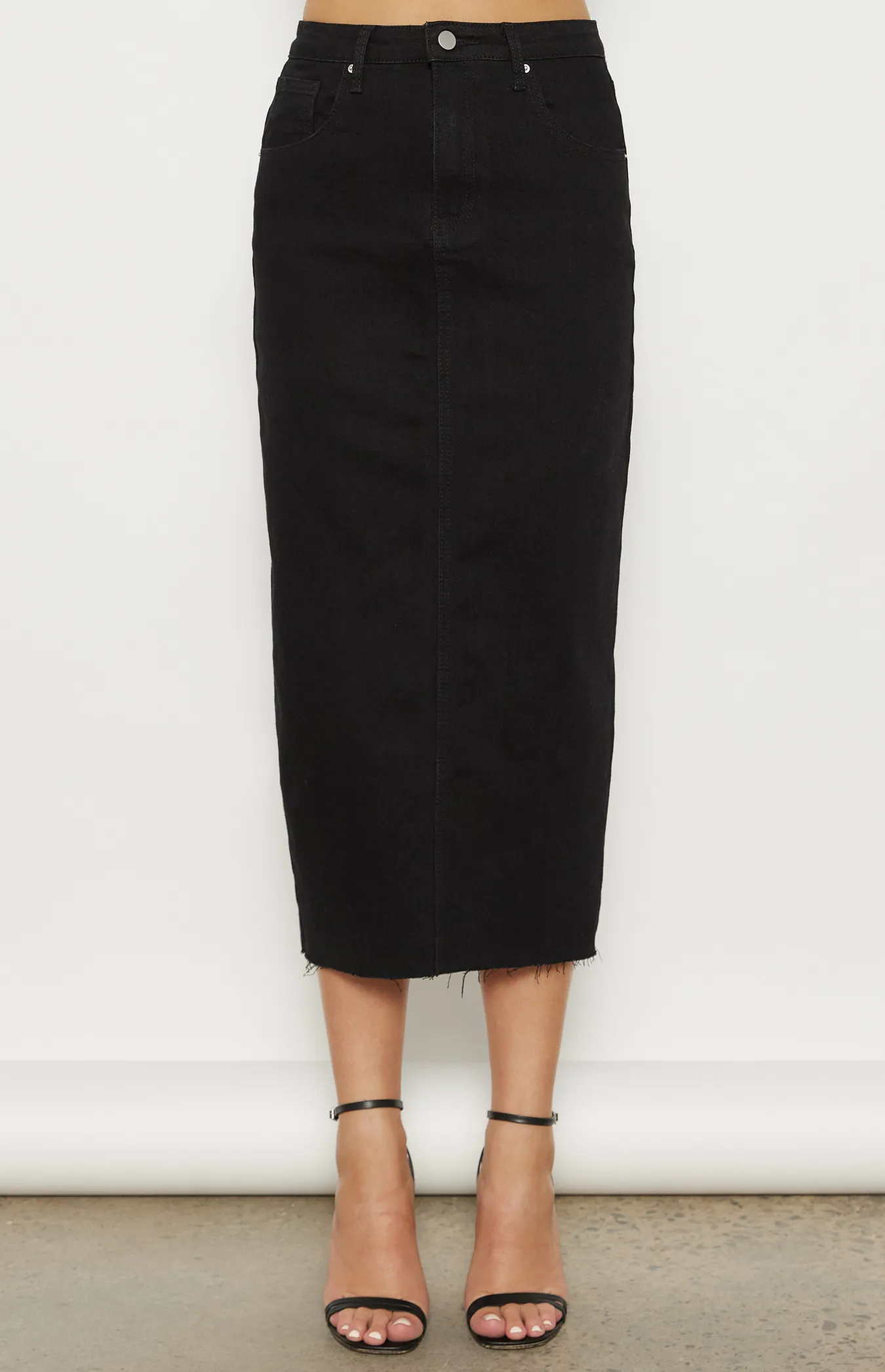 Raw Edge Denim Midi Skirt (WDM613)