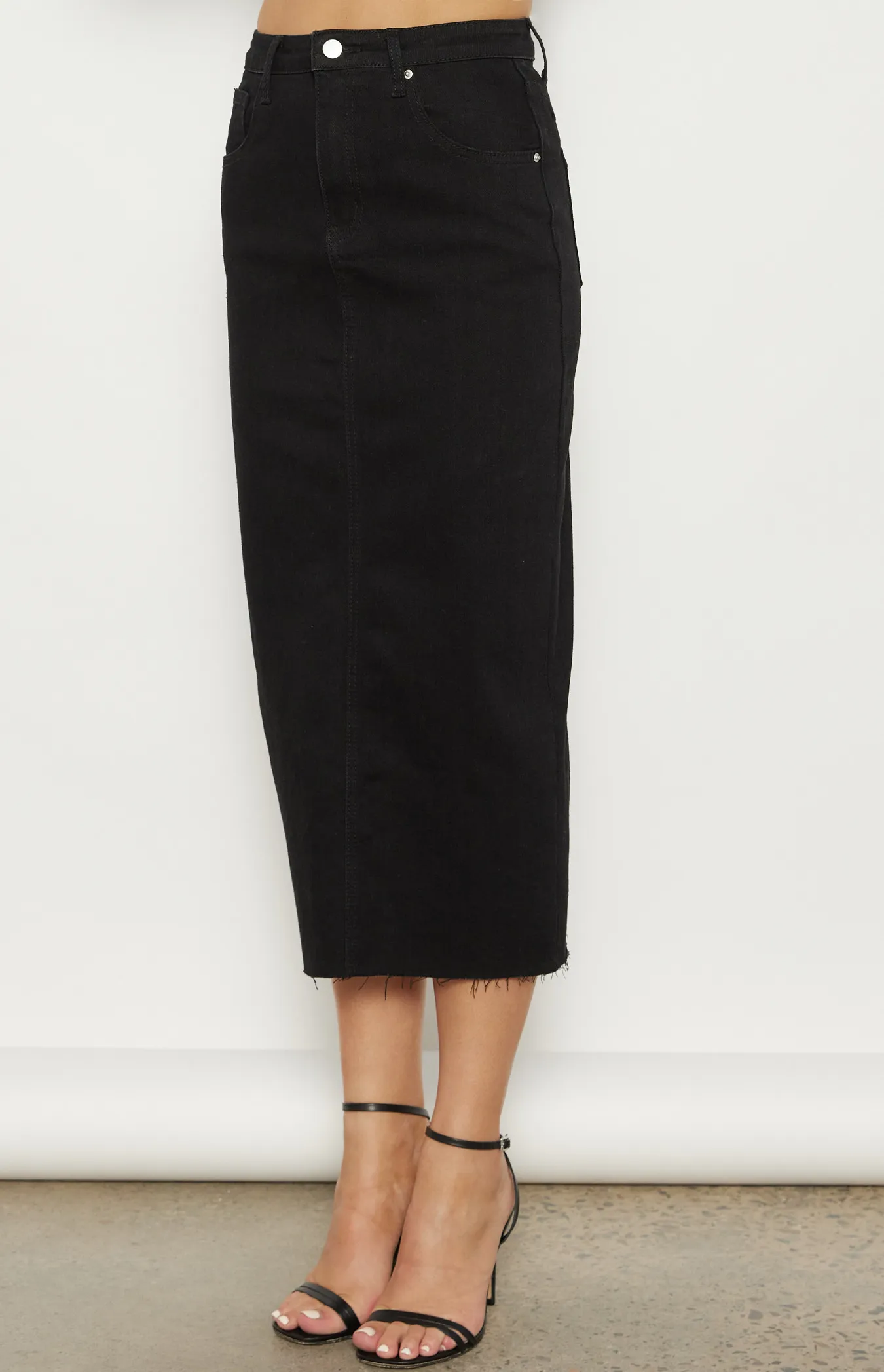 Raw Edge Denim Midi Skirt (WDM613)