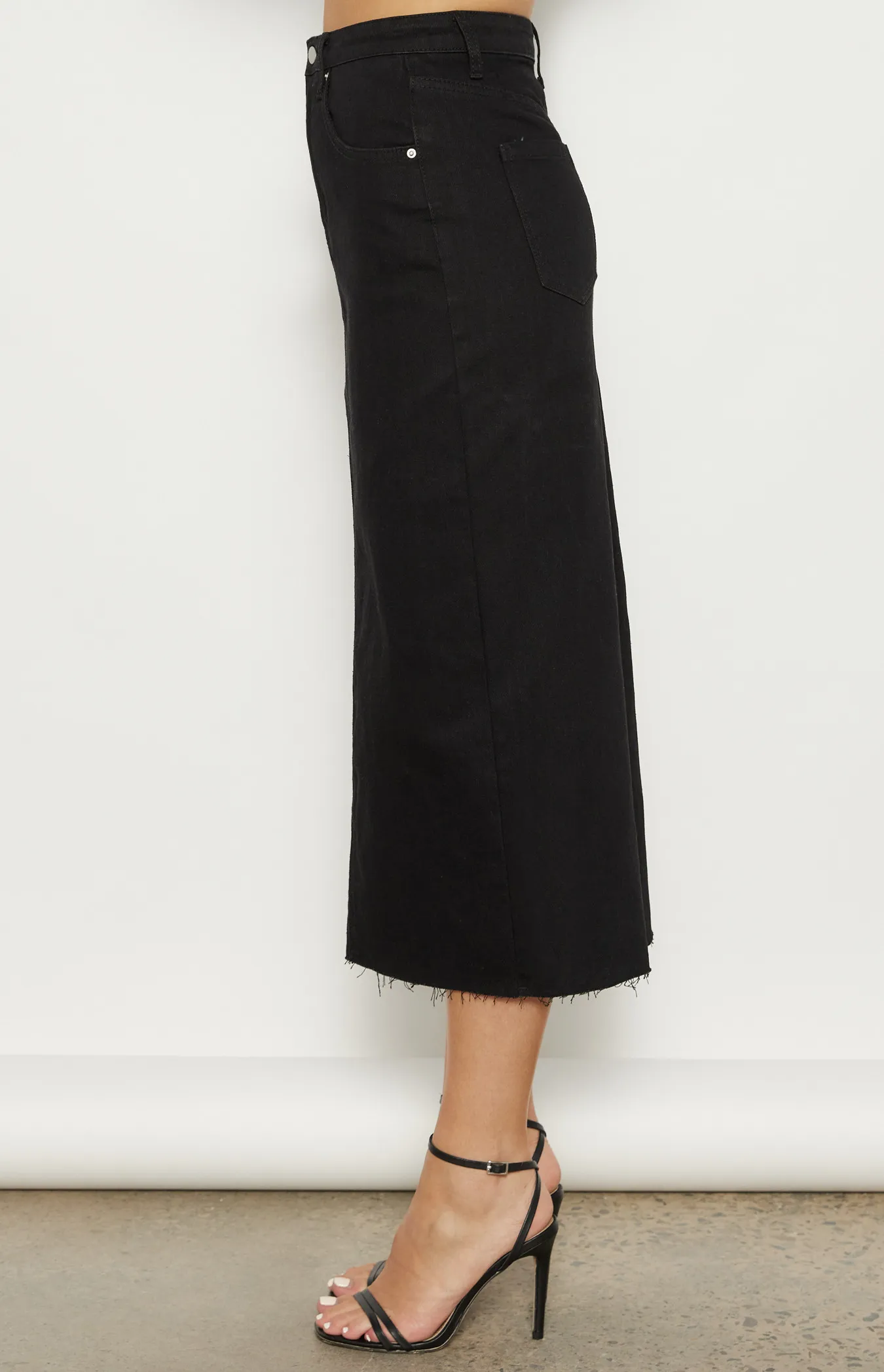 Raw Edge Denim Midi Skirt (WDM613)