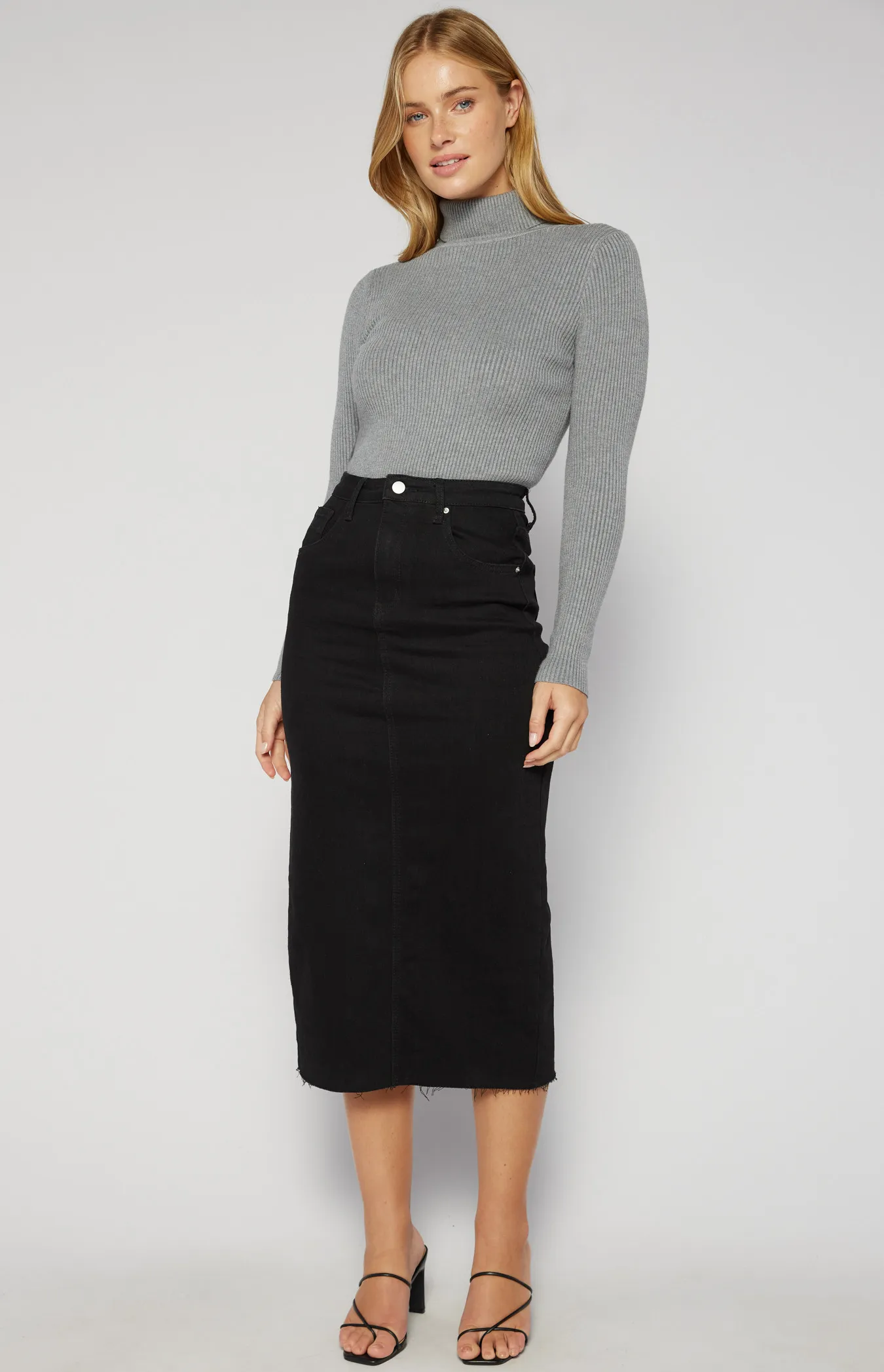 Raw Edge Denim Midi Skirt (WDM613)